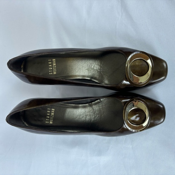 Stuart Weitzman Copper Brown Gold Swirl Pumps Kitten Heel Leather Heels Size 5.5 - Picture 4 of 16
